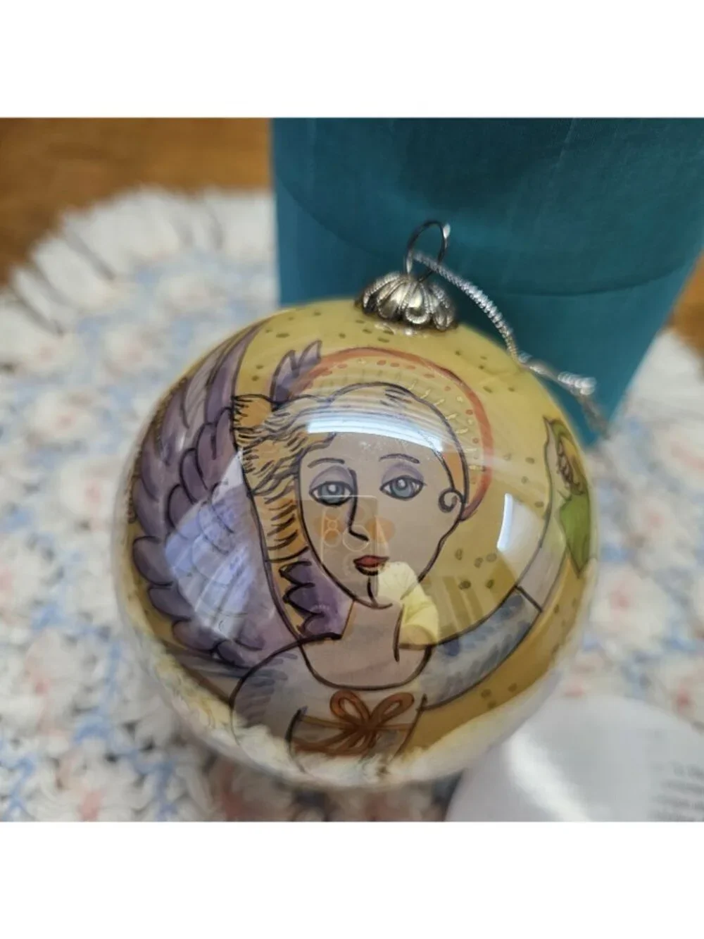 Pier One Li Bien 2006 Angel Christmas Ornament Hand Painted Blown 3